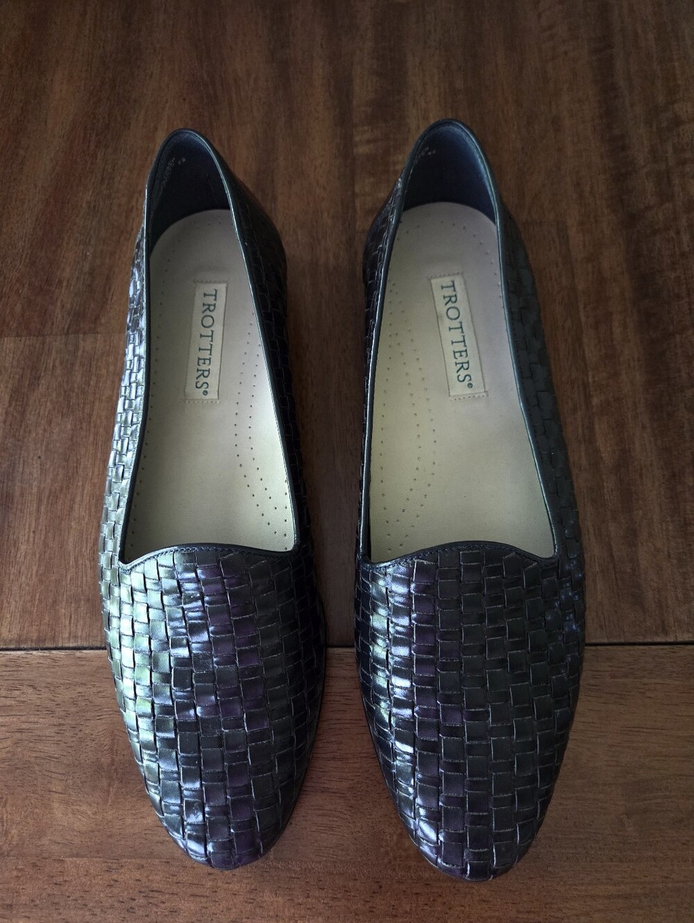 Trotters Black Woven Leather Loafers Preppy Academia Size 12